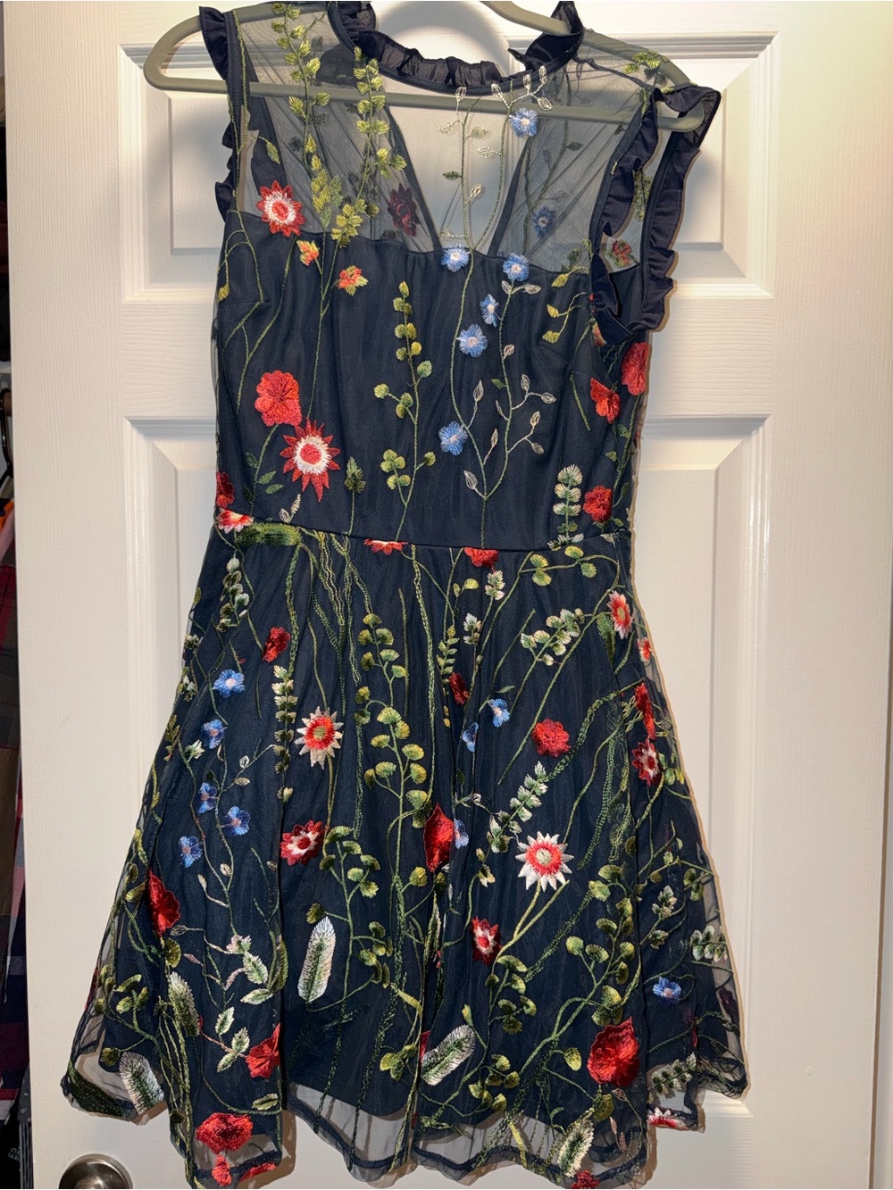 City Studio Black Floral Embroidered Mini Dress